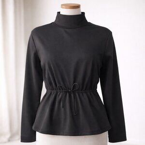 Athleta Black Mock Neck Long Sleeve Drawstring Top | Size 1X
